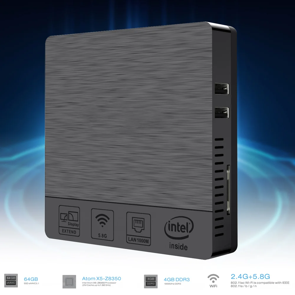 Мини-ПК 4G/64GB Win10 BT4.0 теплопоглощающий пылезащитный 2,4G+ 5,8G двойной WiFi GV99