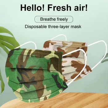

10pcs/50pcs/100pcs Disposable Non Wove 3 Layer Camouflage Face Mouth Mask Anti-dust Ply Filter Breathable Earloops Adult Masks
