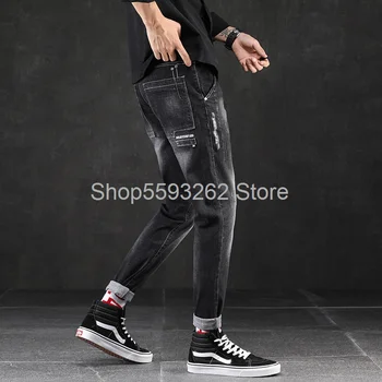 

2020 trend hole jeans men's slim feet pants slim long pants