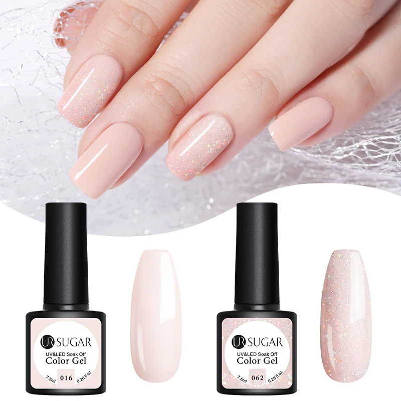 UR SUGAR 2PCS/LOT Nail Gel Polish Set Violet Red Hybrid Long Lasting Nail Lacquer Set Sequins Gel Glitter UV Gel Nail Set