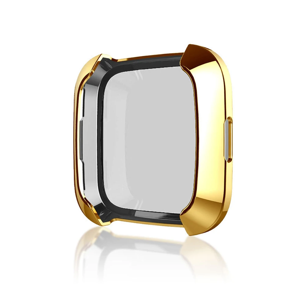 Soft TPU Silicone Plating Case Cover For Fitbit Versa 2 Full Screen Protector Case On Fit bit Versa2 Smartwatch Protective Coque - Color: Gold