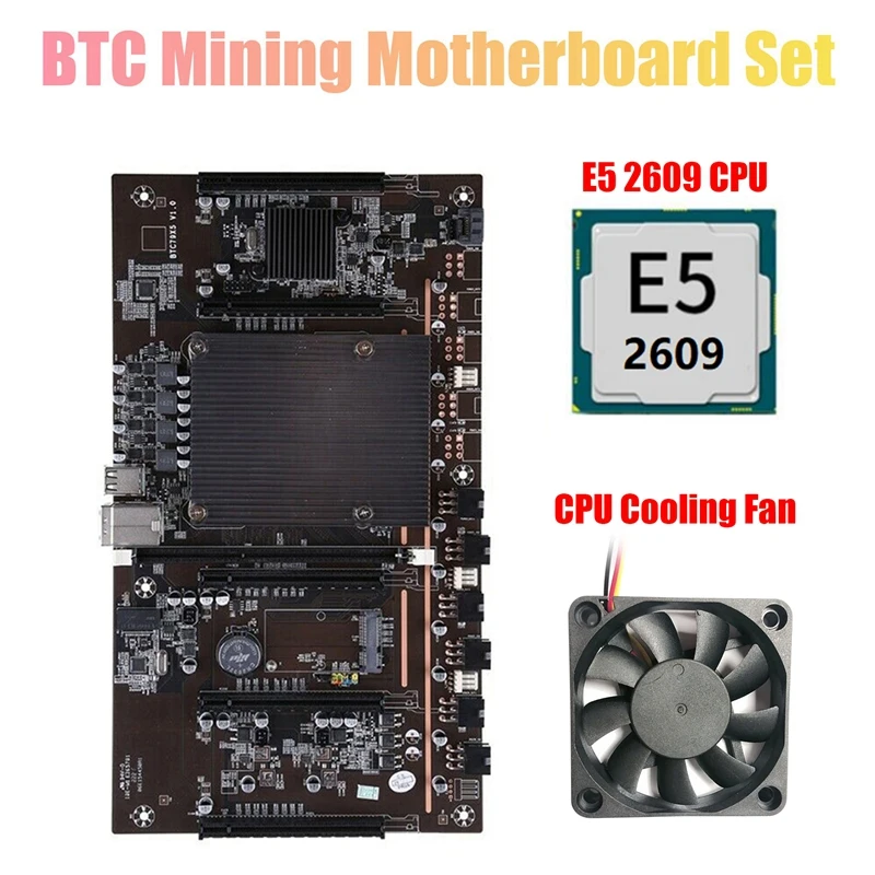 H61 BTCX79 Miner Motherboard with E5 2609 CPU+Cooling Fan LGA 2011 DDR3 Support 3060 3070 3080 Graphics Card for BTC