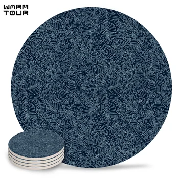 

4/6/8 PCS Flowers Teal Pattern Art Placemat Ceramic Drink Coasters Table Decoration Absorbent Moisture