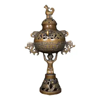 

LaoJunLu Pure Copper Phoenix Button Dragon Ear Incense Burner Imitation antique bronze masterpiece collection of solitary