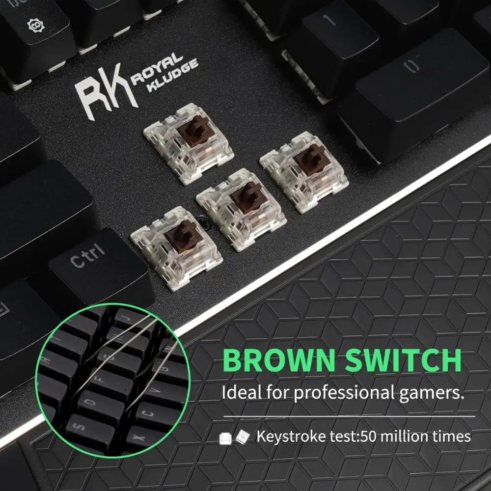 Teclas com Fio Mecânico do Jogo de Rk950 Teclado Teclados Anti-ghosting Escritório Interruptor Marrom Tkl Real Kludge Rgb 104 - Imagem 4