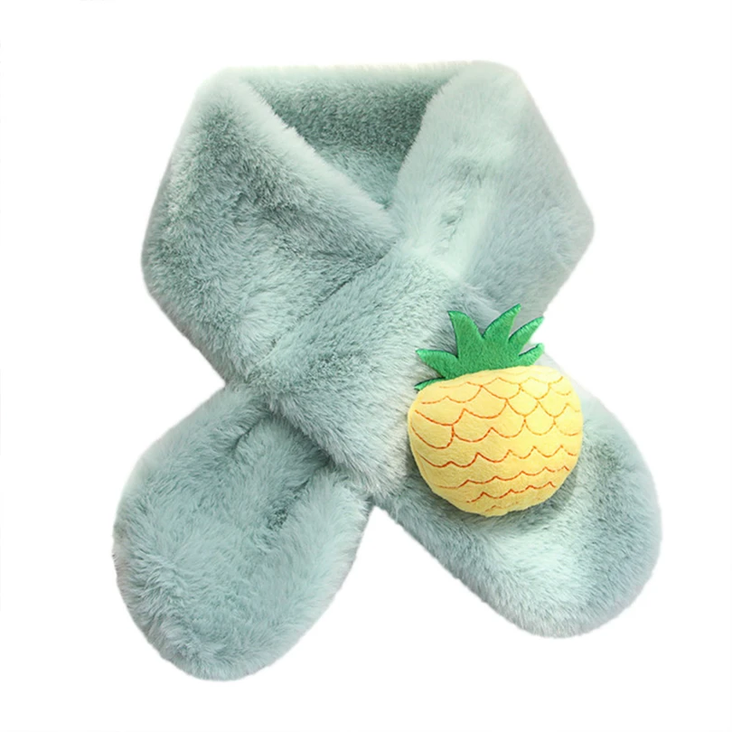 Children's Warm Scarf High Imitation Rabbit Fur Scarf Children's Winter Plush Scarf Thicken Grass Scarves Kids foulard snood A40 - Цвет: Синий