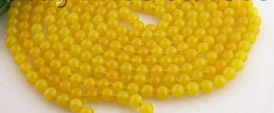 Miss charm Jew1623 Long 100" 8mm nature round yellow stone bead necklace