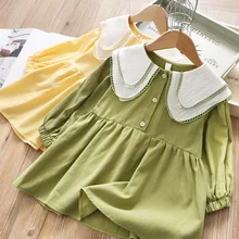 Хлопковые Платья для девочек, платье принцессы, милое детское платье с длинными рукавами, милая детская одежда