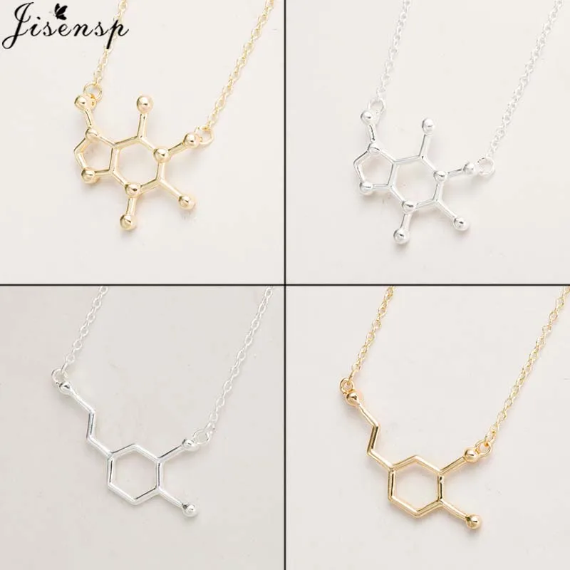 Jisensp Classic Chemical Molecule Necklace Elegant Serotonin Pendant DNA Polygon Caffeine for Women | Украшения и аксессуары