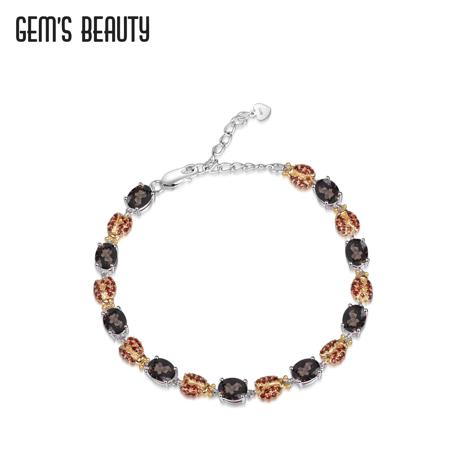 

GEM'S BEAUTY 925 Sterling Silver Vintage Handmade Jewelry Bracelets For Women Oval Cut Natural Smoky Quartz Strand Bracelets