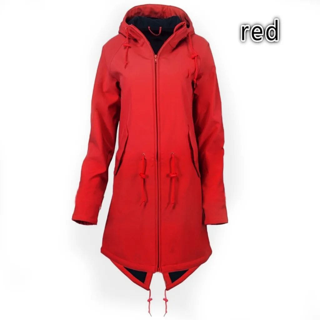 Jaycosin Fashion Women Winter Warm Solid Rain Jacket Outdoor Hoodie Coat Stylish Long Sleeve Comfortable Windproof Long Coat18#4