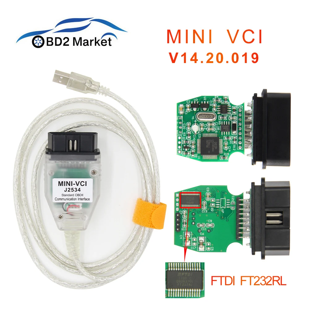 Мини VCI V14.20.019 для TOYOTA TIS Techstream FTDI FT232RL чип J2534 OBD2 Диагностический кабель minivci V13.00.022 для W7 64 бит
