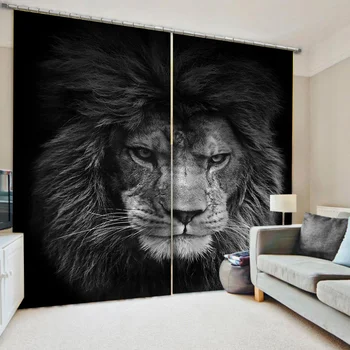 

European Curtains Photo Painted 3D Curtain Living room grey animal head curtains blackout curtain