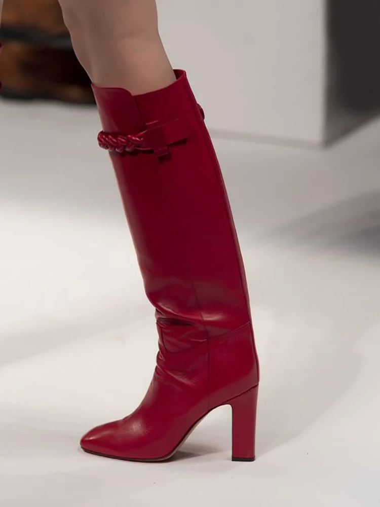 Chunky-Heel-Knee-High-Boots-Patent-Leather-Custom-Made-Square-Toe-Hiden