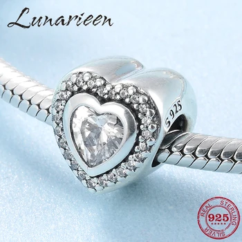 

2019 Fashion 925 Sterling Silver Heart shape Crystal clear CZ beads for jewelry making Fit charm Pandora bracelet charms