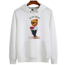 

100% Cotton Plus Velvet Rose Bear Print Sweater Women's Pullover Winter Men's Sweatshirt Super Dalian Hoodie Couple Sweater 4XL
