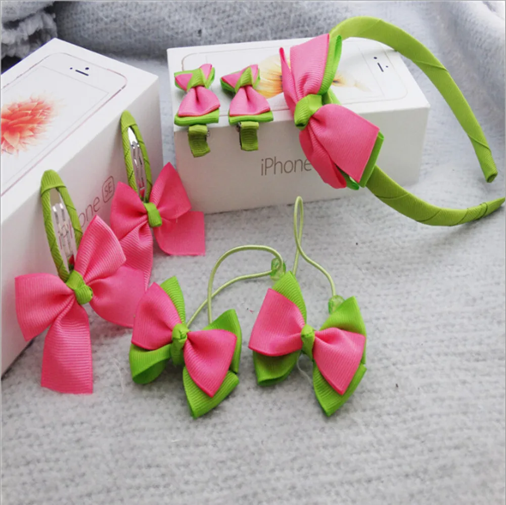rose red green 7 шт./компл. милой детской одежды для девочек на Рождество для малышей; повязка на голову забавная одежда для малышей; с бантом заколка для волос резинка для волос аксессуары красочные Головные уборы красивая - Цвет: rose red green