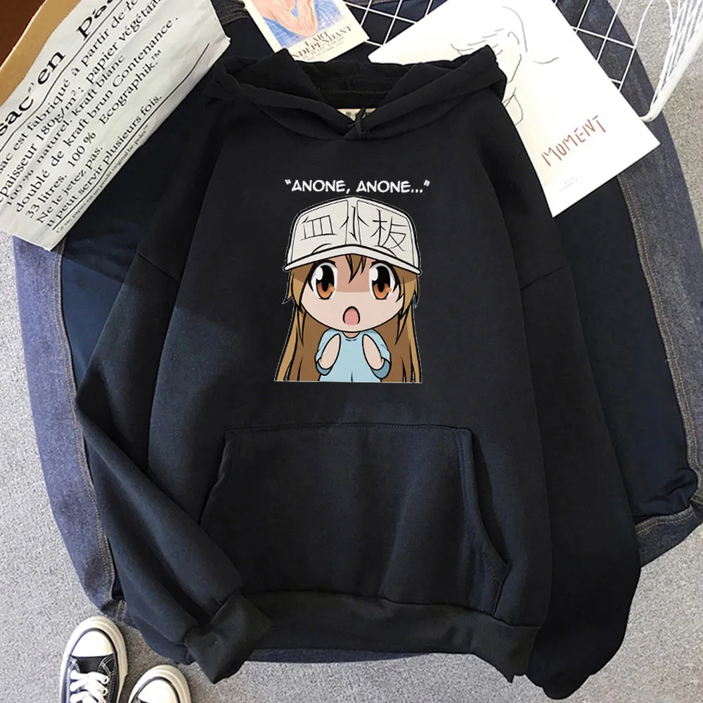 

2021 New Anime Japan At Work Hoodie Womens Men Cartoon Cells At Work Hataraku Saibou Print Sweatshirts Kpop Clothes Girls Coat