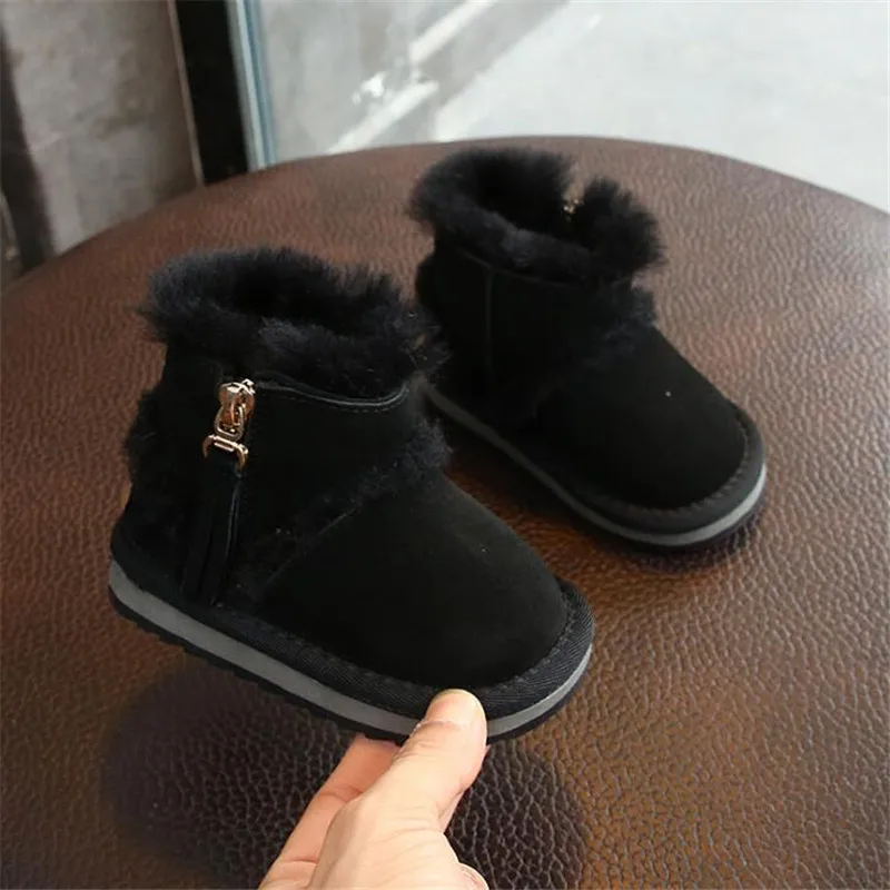 black Weoneit/детские сапоги; сапоги для малышей; зимняя теплая обувь для мальчиков и девочек; зимние сапоги; модная детская обувь на плоской подошве с плюшевой подкладкой - Цвет: black