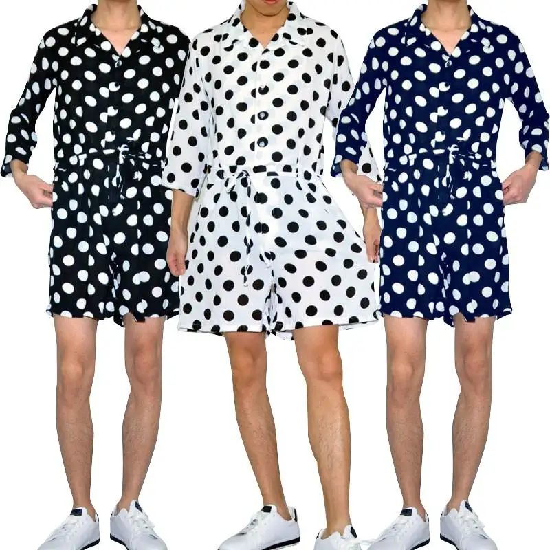 INCERUN, летний мужской повседневный комбинезон в горошек с 3/4 рукавами и отворотом, модный тренд, Джокер, уличная одежда, мужской комбинезон, Комбинезоны для бега