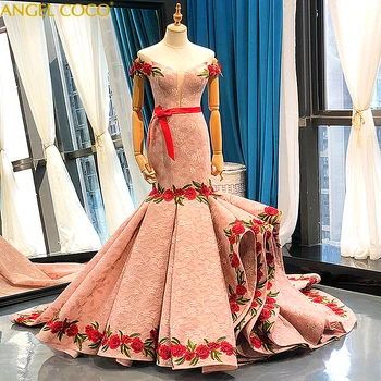 شراءفساتين سهرة أنيقة مثيرة طويلة فاخرة التطريز مصمم رمادي أحمر فساتين السهرة فساتين لحضور الحفلات الموسيقية 2020 Vestido De Noche Sukienki