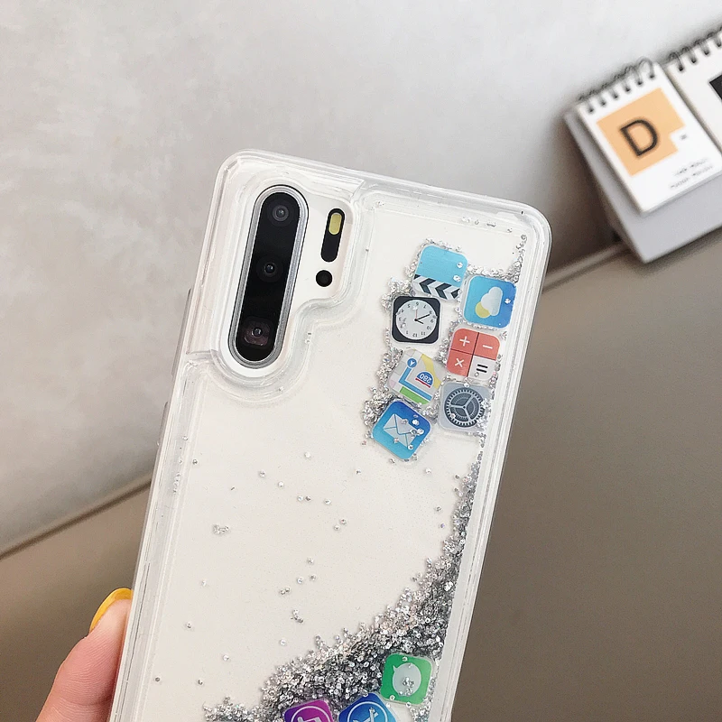 Яркие прозрачные чехлы для huawei P30 P20 Pro Lite Nova 3 3i 4 5 5i PSmart Plus Honor V20 3D App icon Liquid Back Cover