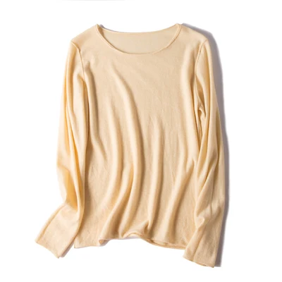 Beige yellow Женские шерстяные пуловеры, шерсть, свитер с круглым вырезом и длинными рукавами, одноцветные простые пуловеры, осенне-зимние шерстяные свитера - Цвет: Beige yellow