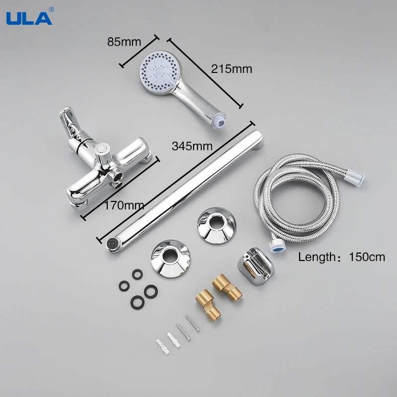 ULA Brass Bathtub Shower Mixer Valve Space Saving Bathtub Mixer Taps Hot Cold Bathroom Shower Faucet Bath Spout Shower System 6