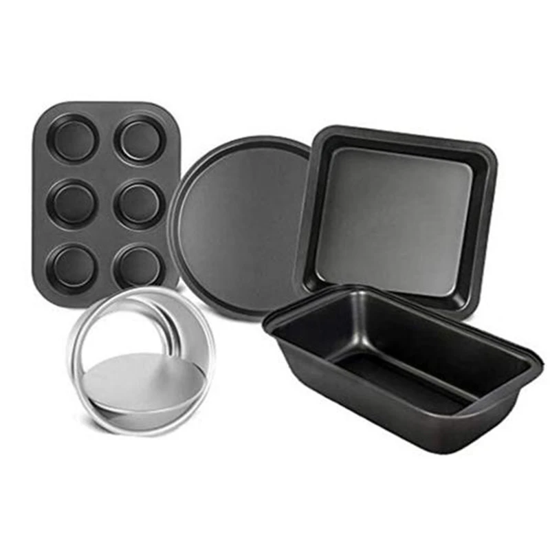 

Cake Pan Set,5 Pcs Bakeware,Toast Pan,Square Cake Pan,8 Inch Pizza Pan, 6 Cups Muffin Pan,6 Inch Live Bottom Baking Pan