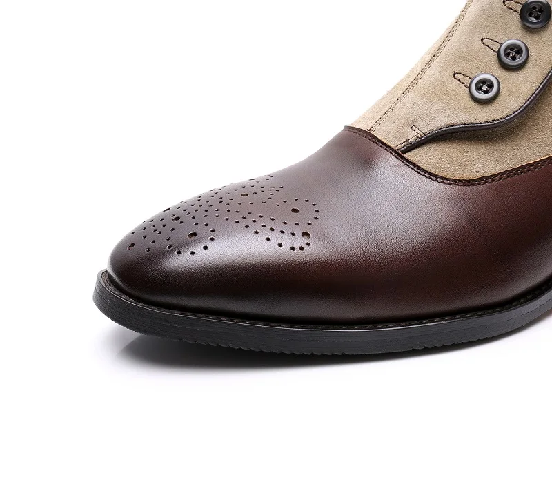 Italian Men's Knight Boots men Buckle button Work boots Square Shoe men Chelsea Boots