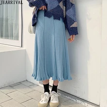 Шикарная новая Женская Зимняя юбка эластичная высокая талия однотонная Толстая теплая вязаная юбка миди корейский стиль Женская Плиссированная Юбка Saia