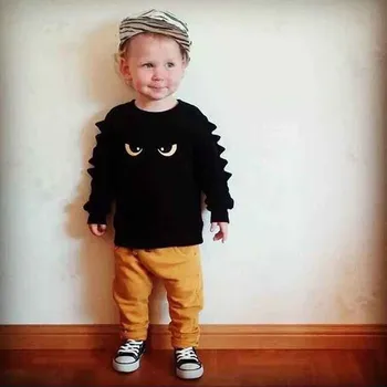 

2019 Kids Set Baby Boy Clothes Outfits Clothing Monster Pattern Sweatshirt Black Top Yellow Pant 2PCS Sets