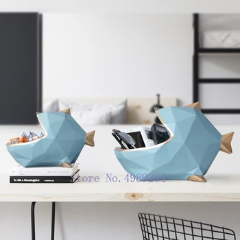 

Nordic Creative Resin Bigmouth fish desktop Storage organization key remote control Modern home Decorative ornaments Storage Box