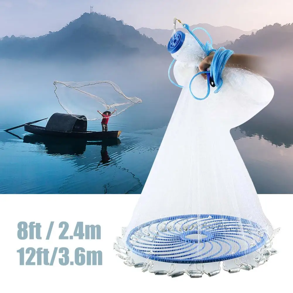 

Fishing Net Nylon Monofilament Cast Net 2.4M- 3.6M Hand Throw Mesh Net Portable Lightweight Landing Net
