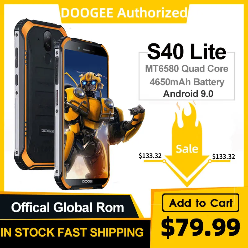 Защищенный мобильный телефон DOOGEE S40 Lite четырёхъядерный 2 ГБ 16 на базе Android 9.0 экран