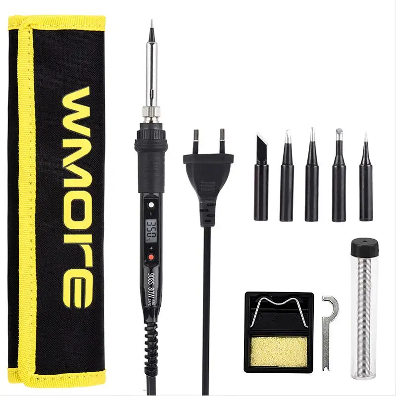 Черный WMORE Electric soldering iron kit LCD Temperature adjustable 80W 110V 220V Welding solder repair tool kits soldering iron tips - Цвет: Черный