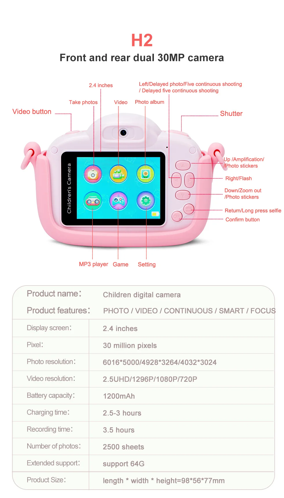 Minibear Children Camera For Kids Digital Camera For Children 1080P HD Video Camera Toy For Children Birthday Gift For Girl Boys