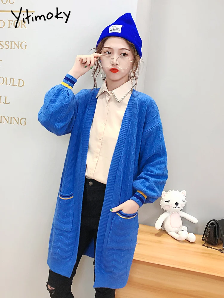 

Women's long cardigan Geometric oversized sweater long lantern sleeve hit colors coat Chic single breasted fall winter outfit