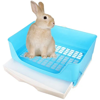 

Large Rabbit Litter Box with Drawer, Corner Toilet Box with Grate Potty Trainer, Bigger Pet Pan for Adult Guinea Pigs, Chinchill