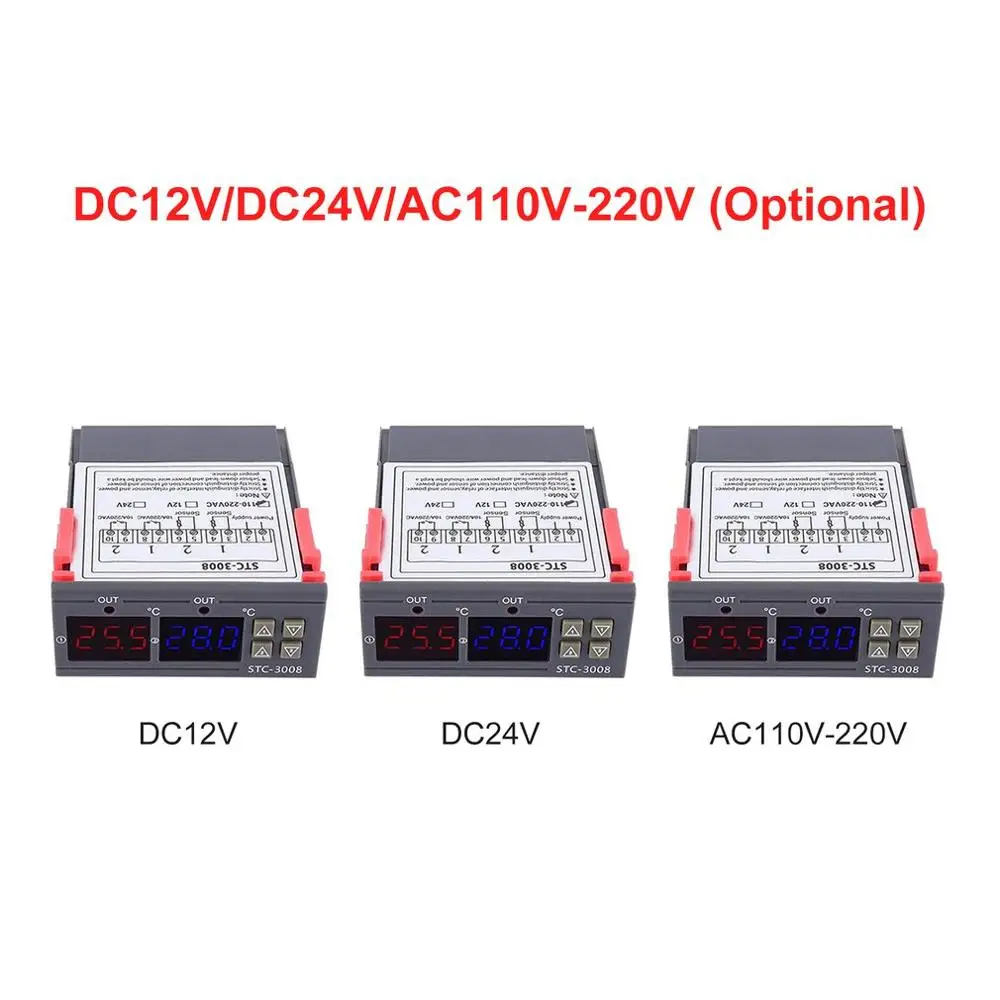 12/24/110-220V STC-3008 Температура контроллер Термостат Термометр регулятор с светодиодный двойной Дисплей STC-3008