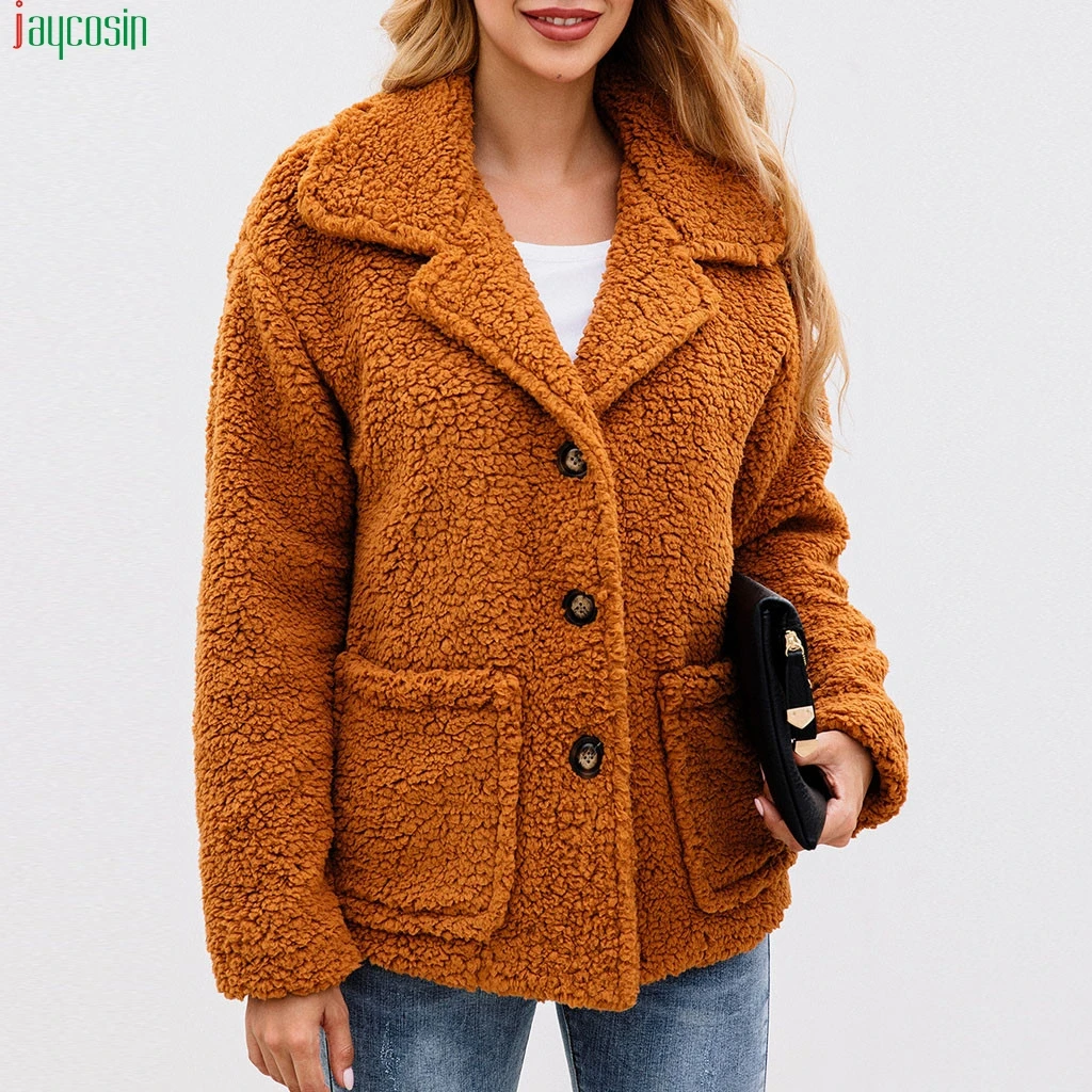 

JAYCOSIN Winter Jacket Women Pockets Button Flannel Long Sleeve Sweatshirt Pullover Casual Coat Outwear jackets coats women 2019