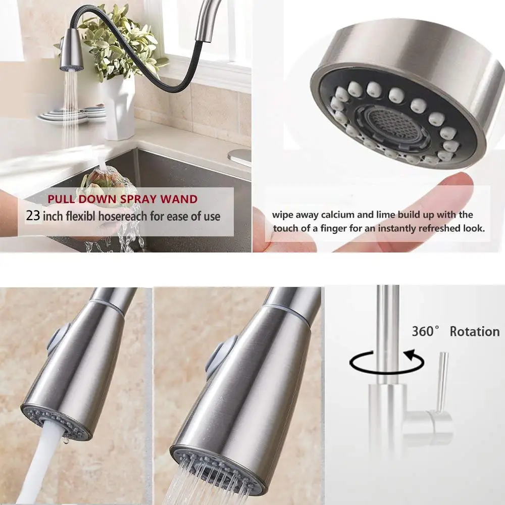 Brushed-Nickel-Black-Bronze-Kitchen-Faucet-Pull-Out-Rotation-Kitchen-sink-Faucet-crane-Single-Handle-Hot