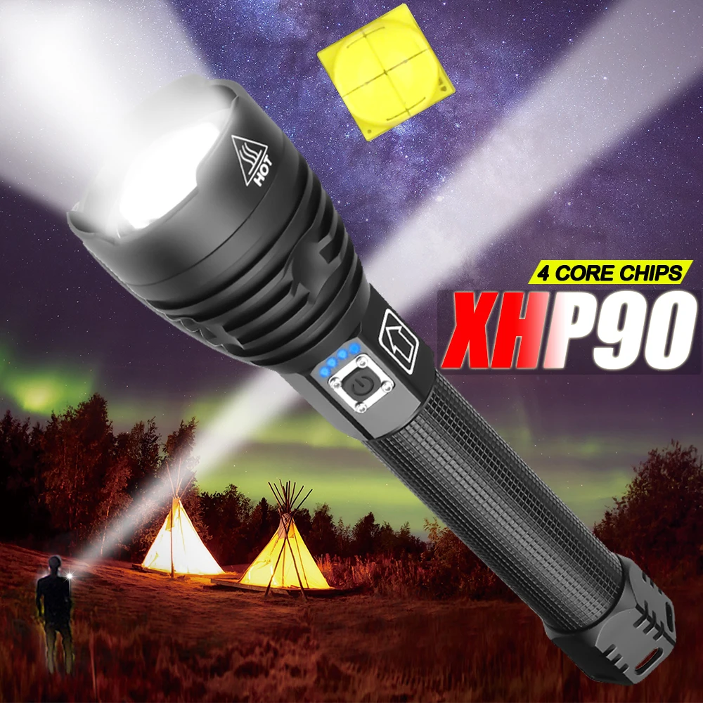 

8000LM Most Powerful XHP90 LED Flashlight Brightest Zoom Torch XHP70 USB Rechargeable Lamp use 18650 26650 for Camping Hunting
