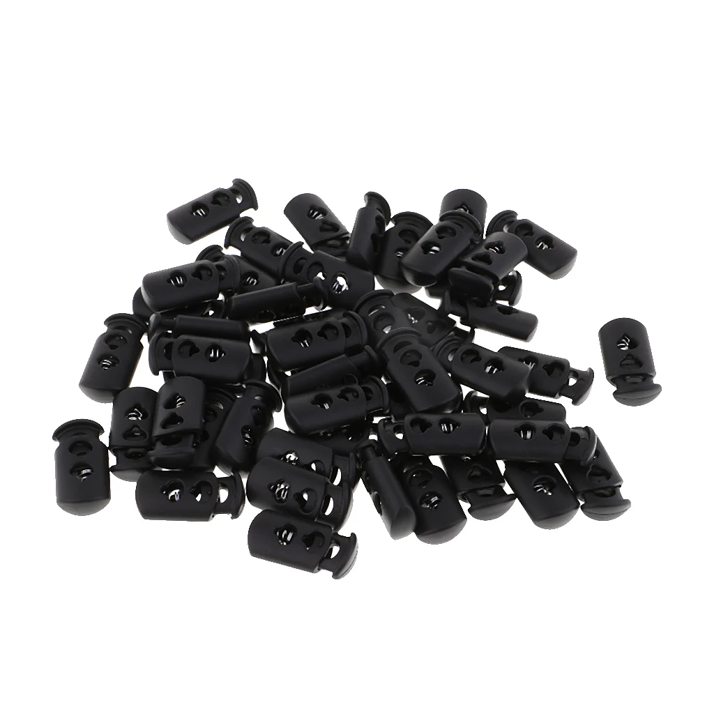 50pcs Cord Stopper With Spring 2-hole Cord End Pieces End Pieces Non-slip, Black