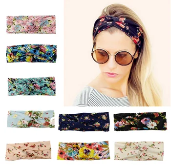 

Women Twisted Knotted Headband Summer Bohemia Floral Wide Stretch Hair Band for Girls Elastic Turban Flower Spa Headbands