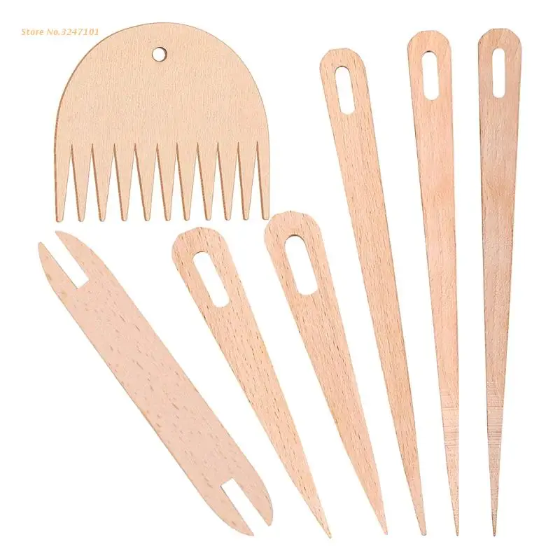 para manualidades kits de accesorios para mujeres y niñas 5 agujas de ganchillo de madera con volantes de madera y peine de tejido Uooker Juego de 7 varillas de madera para telar 