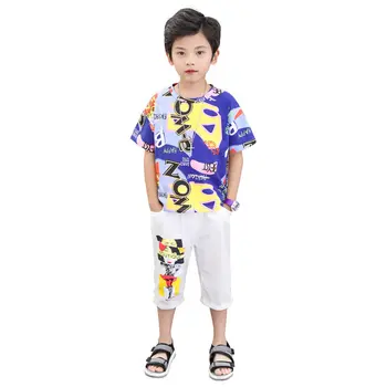 

Boys Summer Clothing Set Children T-shirt Shorts Two Pieces Clothing Set Big Boys 100% Cotton Casual Clothes Sets Bright Color