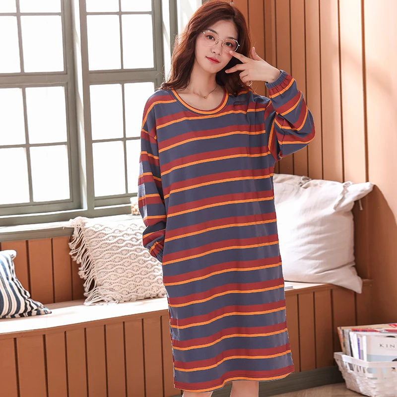 

Plus Size Pyjamas Women Pijama Feminino Nightgown M-3XL Long Sleeved Nightgown Spring and Autumn Female Sleepwear