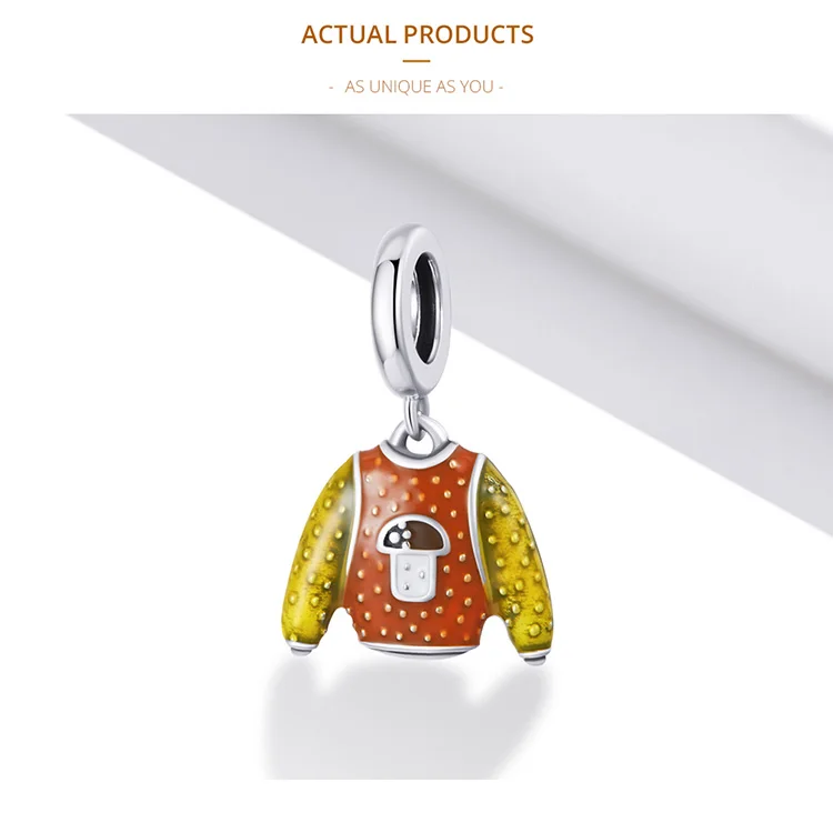 Warm Sweater Dangle Charm for Pandora Bracelet | S925 Sterling Silver | Go Glam Girl 12 Warm Sweater Dangle Charm for Pandora Bracelet | S925 Sterling Silver | Go Glam Girl - Show your style with the Pumpkin Pie Charm. Hand-finished in sterling silver, this charm features a colorful enamel sweater in yellow and orange with a cute little mushroom as a stamp on the sweater. This exquisite and unique charm will bring mood and beauty to your day. Perfect gift for mom, sister, grandmother, friend or yourself. | 🚚 Free Standard Shipping 7-30 days | 🥇 Top Quality Product | 💎 100% S925 Sterling Silver | 🛡️ 100% Safe & Secure checkout