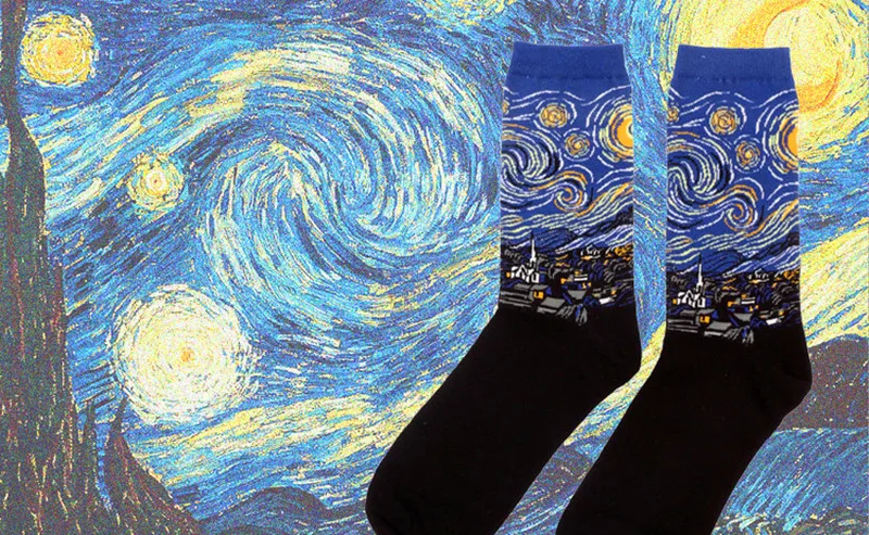 1 pair Hot Sale Classic Autumn Winter Retro Women Personality Art Van Gogh Mural World Famous Painting Female Sock Oil Socks